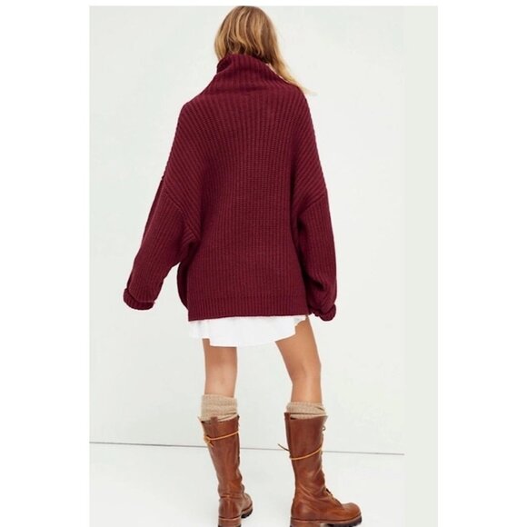 Free People Swim Too Deep Turtleneck Oversized Pullover Sweater Maroon Small S - Picture 2 of 7